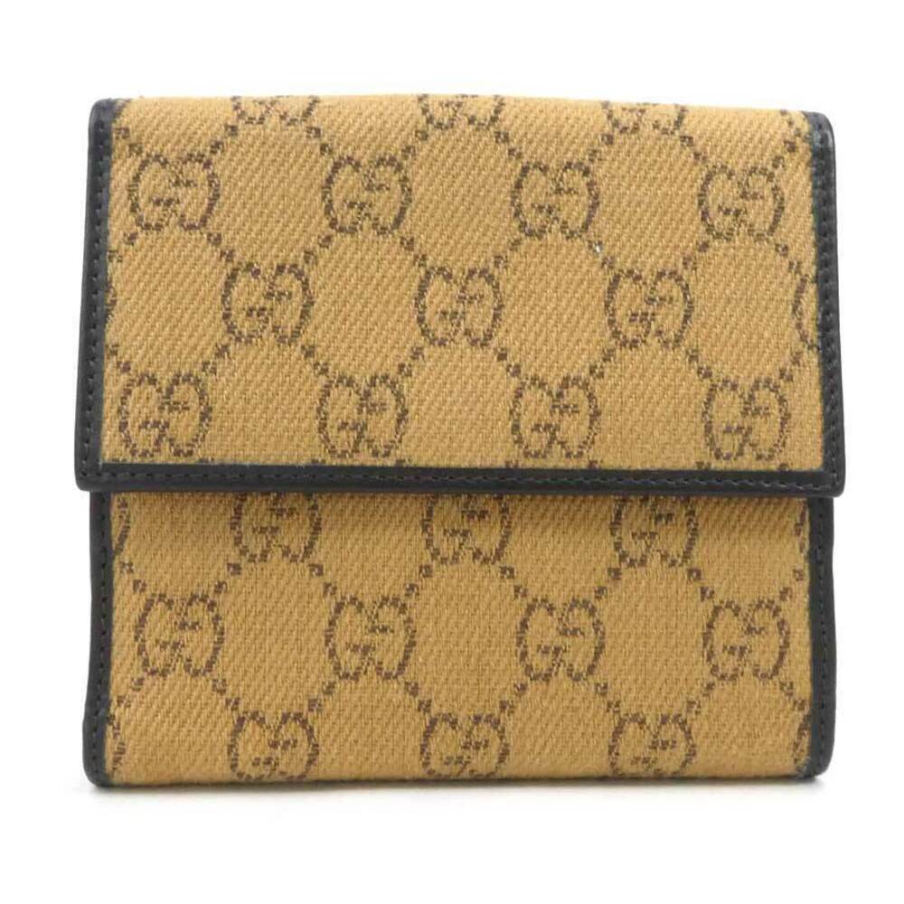 Gucci Leather GG Wallet Bi Beige fold Brown Canvas Tan Brown